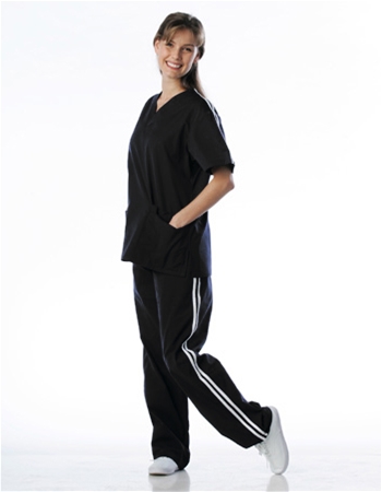 Athletic Stripe Scrub Set (2 Pocket Top & 2 Pocket Pants) - Style#  A03SET(Clearance)