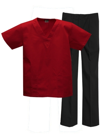 Mix &amp; Match Color Set - 2 pocket Red Top &amp; 1 pocket Black Pants Style # MX03SET 