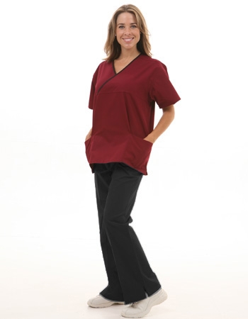 Mix Two Pocket Crossover Scrub Set  Style# MA10SET-Wine Top/Black Pants (Clearance)