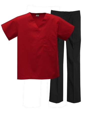 Mix &amp; Match Color Set - 1 pocket Red Top &amp; Black Pants Style # MX01SET 