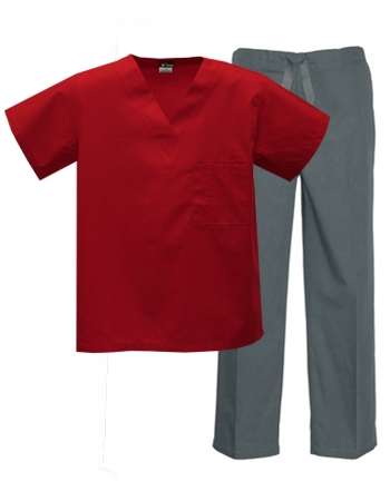Mix &amp; Match Color Set - 1 pocket Red Top &amp; Grey Pants Style # MX01SET 